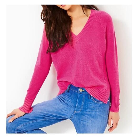 Lilly Pulitzer NWT Kaycee Sweater V Neck Pullover Raglan Sleeve Pink Size Large - Picture 3 of 15